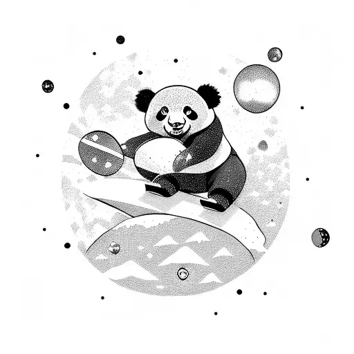 Panda Bear Snowboarding Through Outer Space With Stars And Moons