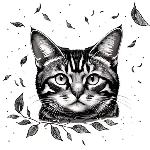 Cat Loking At Leaves Falling