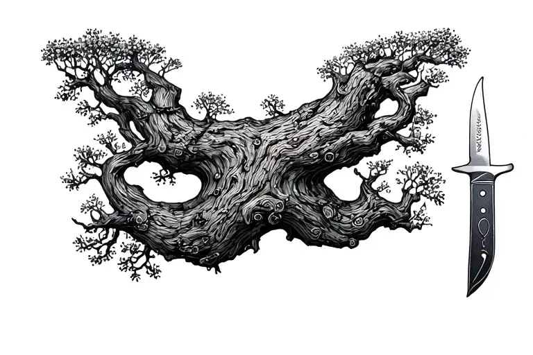 A Detailed Tree With Intricate Knife Handles As Branches