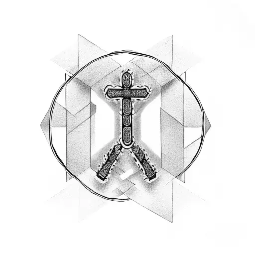 Cross With Chinese Letters Strength Courage Family And Health