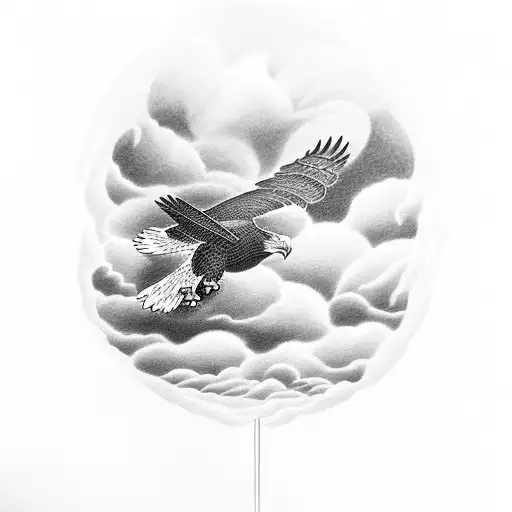 Eagle Flying Above The Coulds And A Storm Under The Clouds