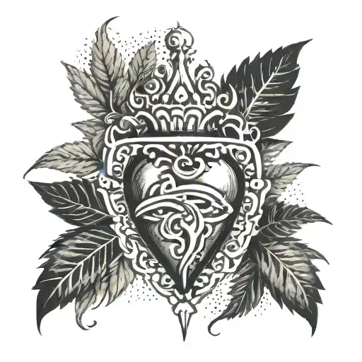 A Sacred Heart With A Marijuana Leaf And Religious Symbols Representing Faith And Spirituality