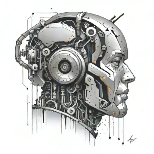 Create A Tattoo Of A Robot Face With Circuitry Patterns As The Background