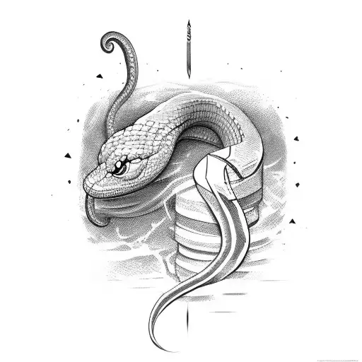 Side Profile Snake Stabbed Through Head Vertically With Sword