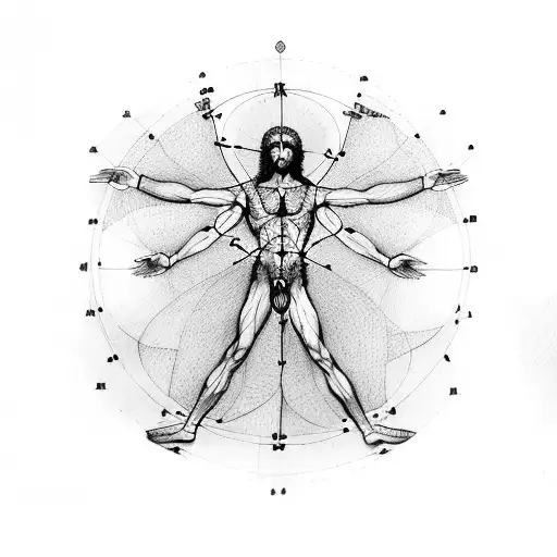 Vitruvian Man With Marathon Numbers Forming A Crown Around Him