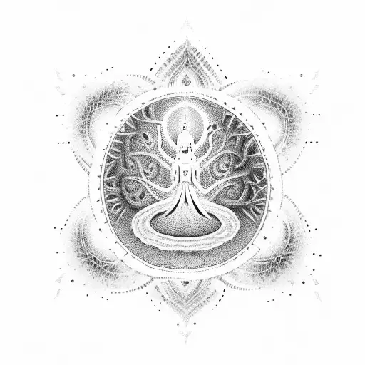 Dotwork Design Of A Tree Of Life Intertwined With Lord Shiva's Iconic Symbols