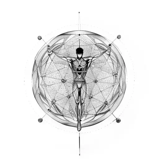 Abstract Representation Of Running Shoes Morphing Into Vitruvian Man