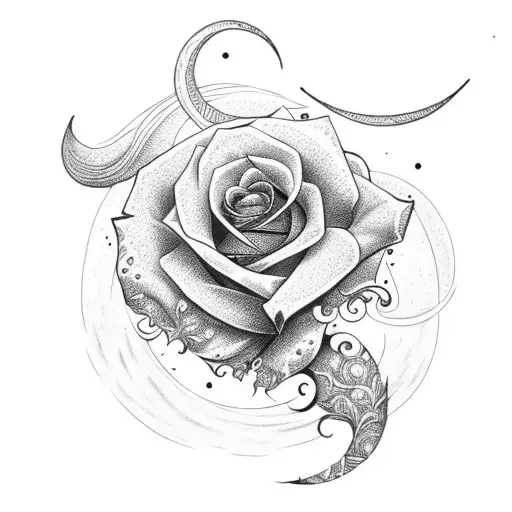 Red Rose Blooming Under A Crescent Moon