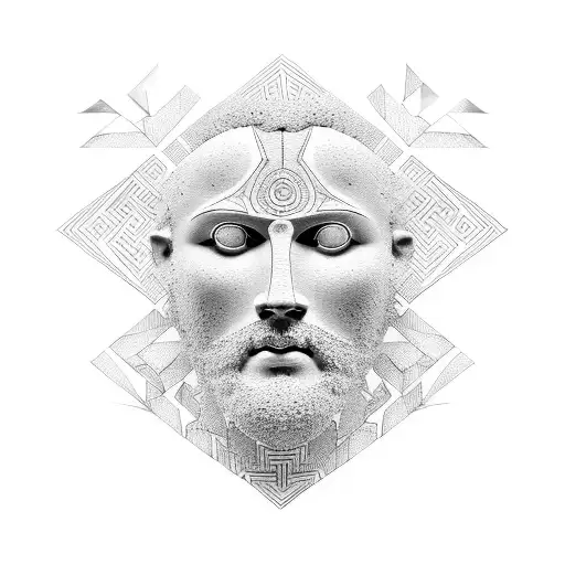 Greek Head Sculpture With Modern Patterns On The Face And Background