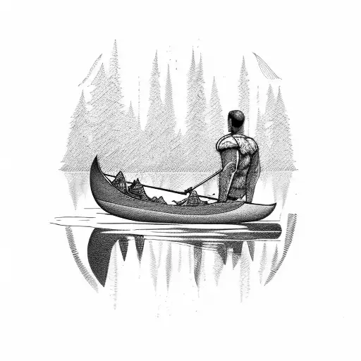 Man And Wolf On Canoe