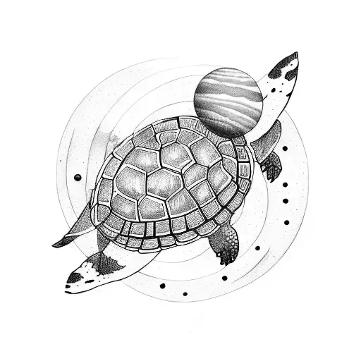 Turtle In Space With Planets And Stars