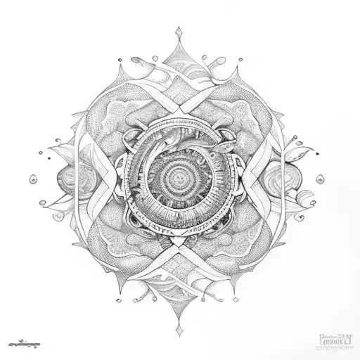 Long Tattoo With Patterns And Symbols Of The Ocean