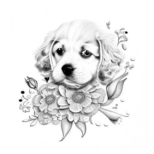 Dog With Flowers Around