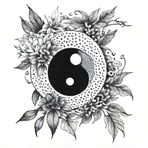 A Creative Interpretation Of The Yin Yang Symbol Incorporating Elements Of Nature And Writing Tools