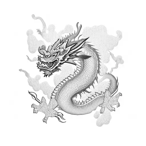 Chinesse Dragon With Flowers In The Background