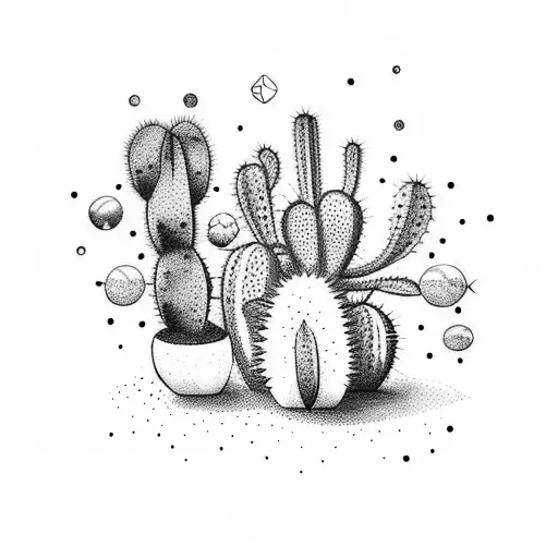 Three Cactus Plants In A Line