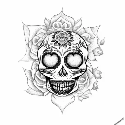 A Sugar Skull Adorned With Feminine Symbols And Flowers