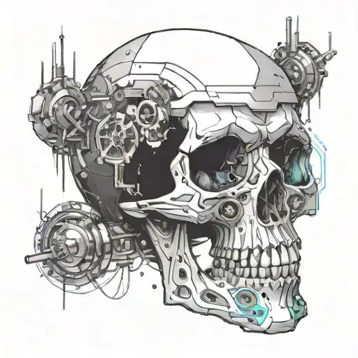 A Futuristic Cyberpunk Skull Design Incorporating Elements Of Dotwork Style