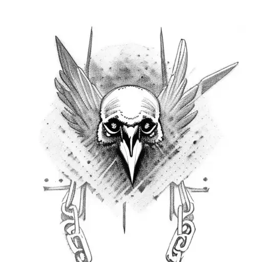 A Raven Or A Crow With Skull Instead Of It's Head And With Broken Chain Links On It's Legs