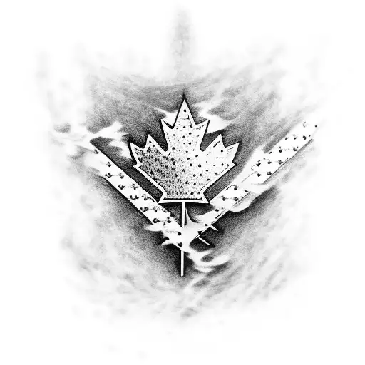 A Striking Dotwork Tattoo Of A Racing Car Speeding Across A Canadian Flag Background