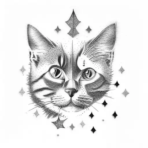 A Tattoo Featuring A Cat And Dog Silhouette Surrounded By Stars And Glitter