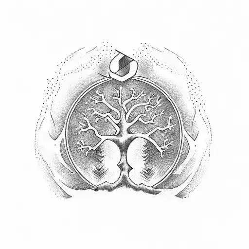 Circle Tattoo Of Tree With Roots Forming An Anchor