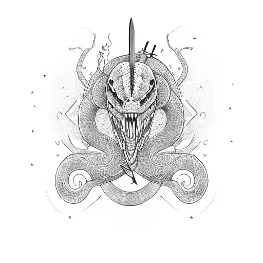 Snake Stabbed In Head With Sword