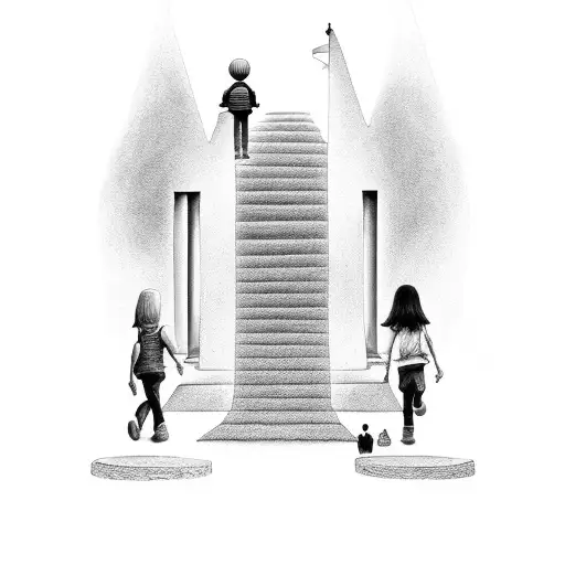 Heaven Gate With Stair And Little Boy Walking Up To Them