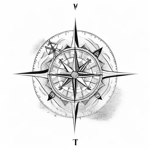 Nautical Compass With Mountains