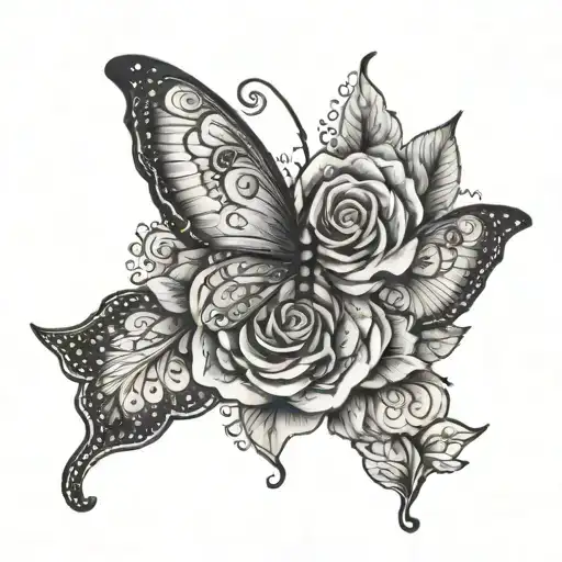 Butterfly And Rose Mandala Hand Tattoo In A Dotwork Style