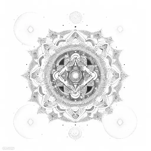 Cosmic Mandala Incorporating Elements Of Space And Crystals
