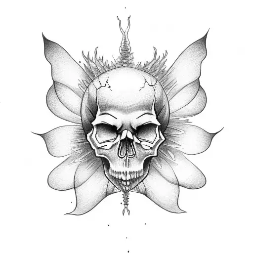 Skull Fire Girl Butterflies