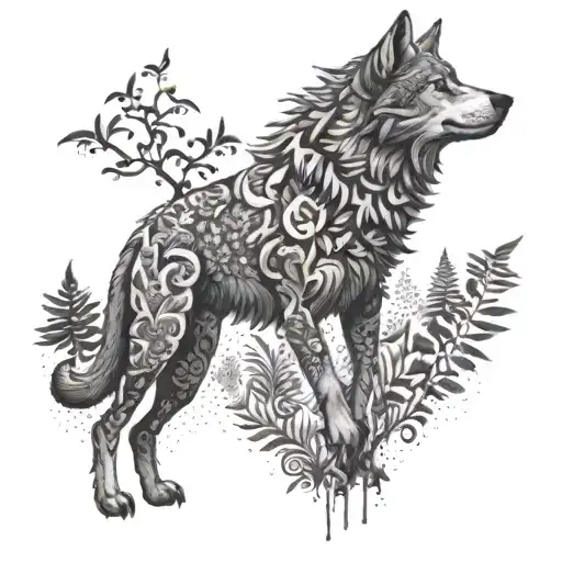 An Alpha Wolf Leading A Pack Through A Jungle Filled With Mystical Creatures