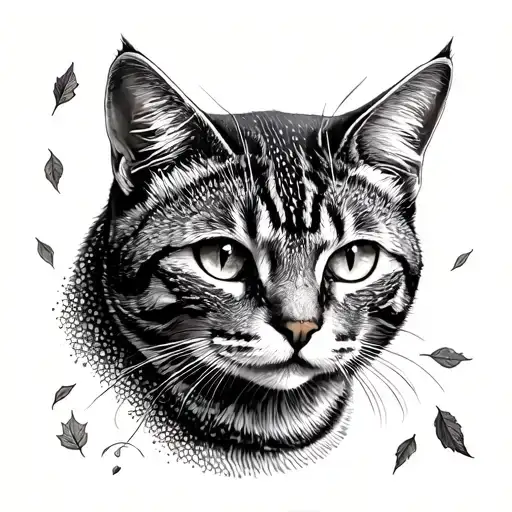 Full Cat Loking At Leaves Falling