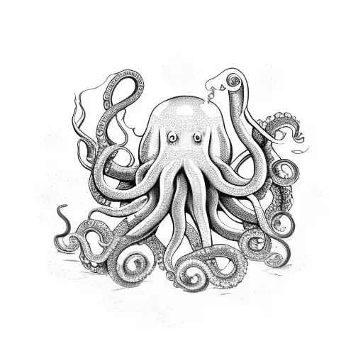 Octopus With Tenticles As Dragons In A Sea Of Waves