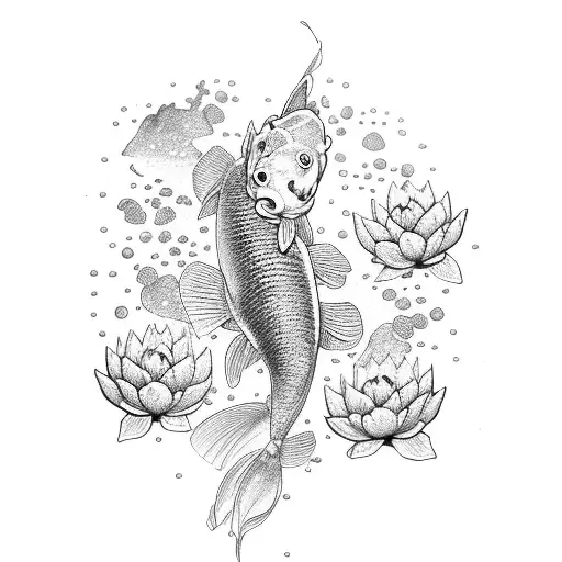 Koi Fish Sarounded With Marihuana Flowers
