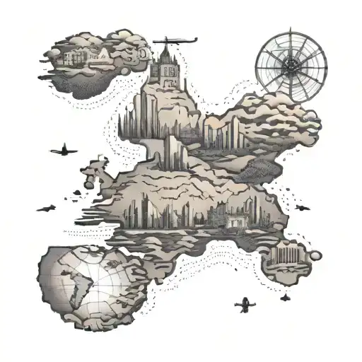 A Tattoo Featuring A Map With Landmarks From Different Countries Visited During Travel