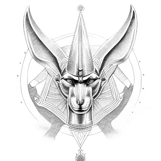 Anubis And The God Ra Tattoo In Egyptian Style