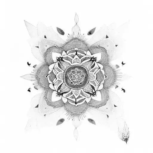 Floral Mandala With A Robin Wings Open