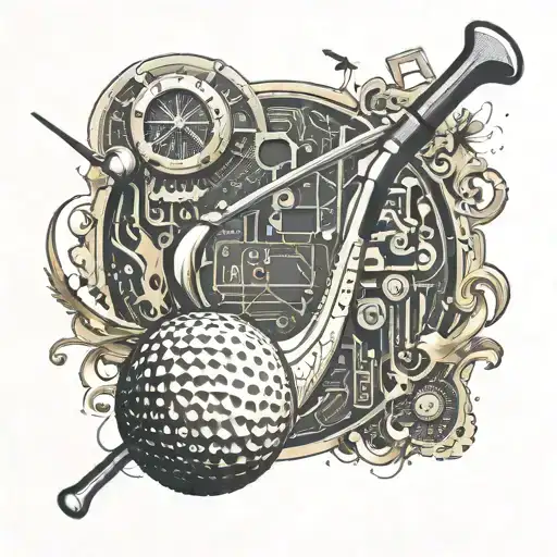 Create A Golf-themed Tattoo Featuring A Golf Club Intertwined With Computer Circuitry
