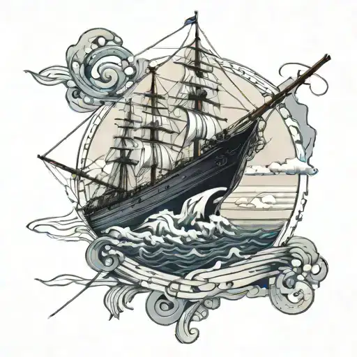 A Navy Ship Sailing On A Musical Staff With Guitar Strings As Ropes