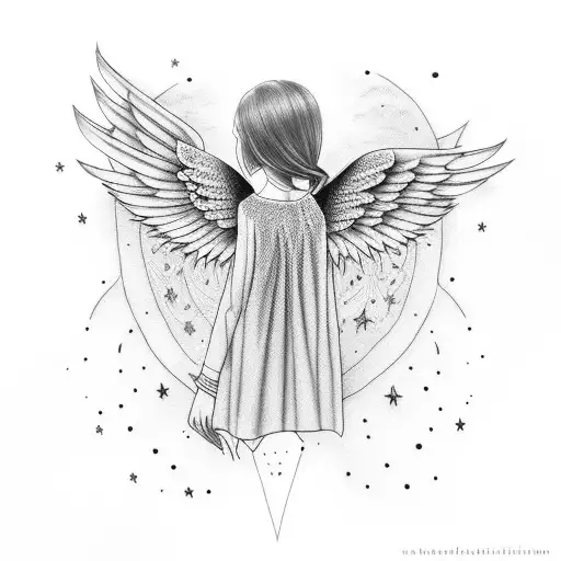 A Girl With Wings Who Sits And Tears And Has A Long Star Sewn Into Her Heart