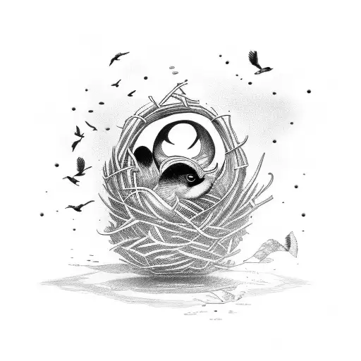 Bird Nest With 9 Young Adult Bird Flew Sway