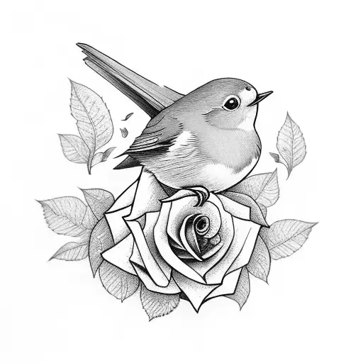 Robin The Bird Carrying Rose