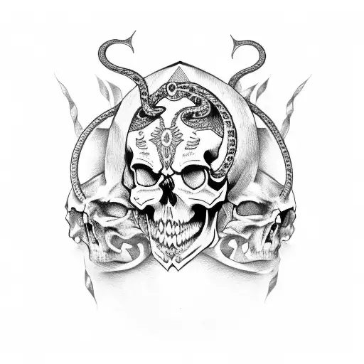 Skull With Snake And An Dagger