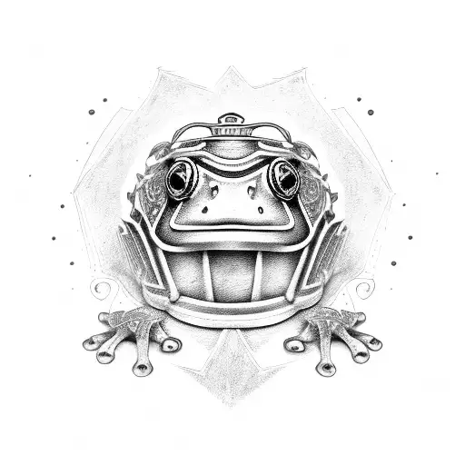 Crouching Frog Wearing Feild Hockey Goalie Helmet