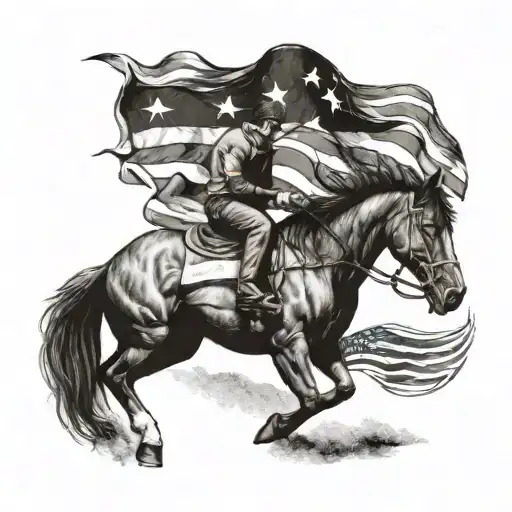Incorporate A Ford Mustang Into A Tattoo Of The American Flag Waving In The Wind