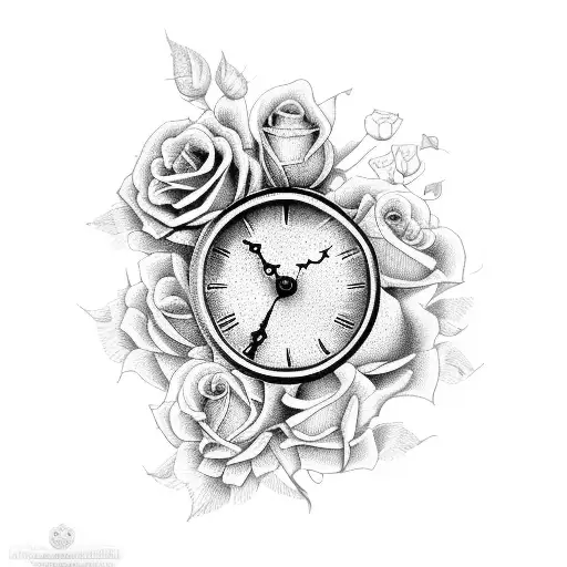 Old Clock With Roses And Names