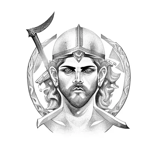 Greek God Head With Sword