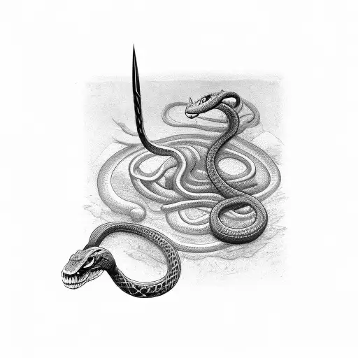 Snake With Sword Horizontaly And Verticaly